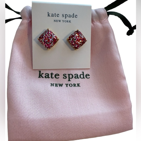 Kate Spade Earrings square pink red multi sparkle. Perfect for Holiday Christmas - Picture 2 of 6